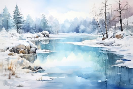 An exquisite visual representation of winter's enchantment, featuring frozen lakes, rivers, and ponds.