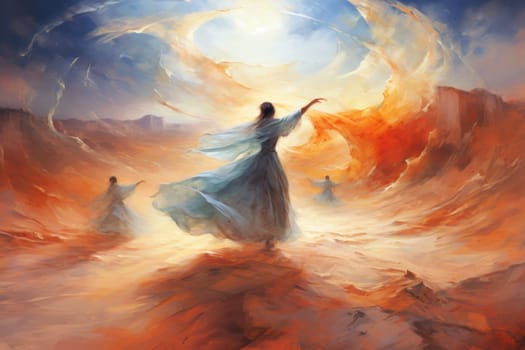 In the enchanting world of fantasy, there exist mystical beings known as whirling sand dervishes.