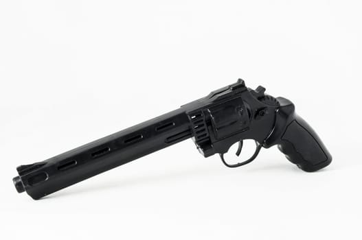 Black Revolver Pistol Gun on a White Background