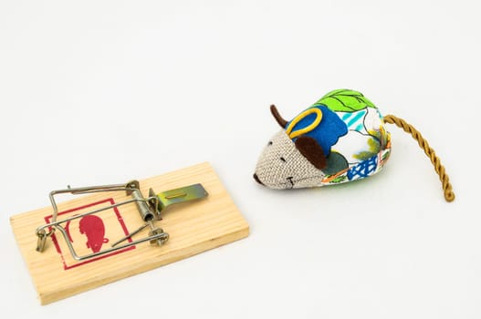 Wooden Mouse Trap on a White Background