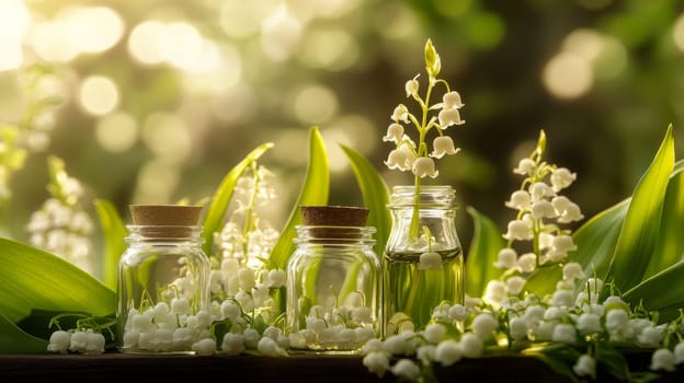 Lily of the Valley Essential Oil in a Small Bottle, Generative AI, nature