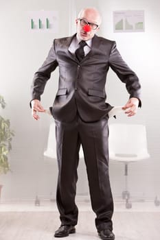 clowny businessman pretending he hasn't money to pay back