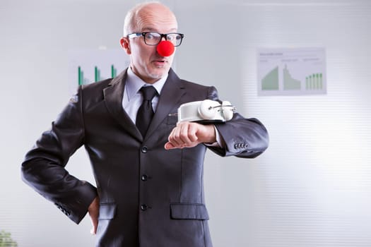 office worker pretending time problems or scheduling problems