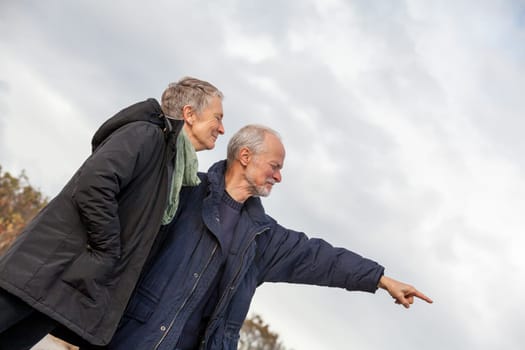 older seniors couple happy laughing in holiday leisure natural ostsee