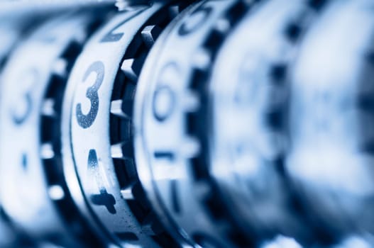 Close-up of an old roller counter in oblique view with low depth of field