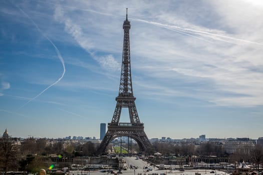 eiffeltower in paris landmark in front of blue sky in spring architecture view