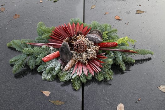 Set as winter decoration on a grave