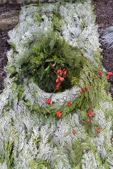 Set as winter decoration on a grave