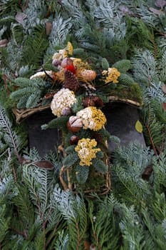 Set as winter decoration on a grave