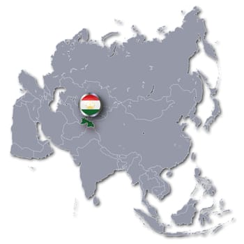Asia map with Tajikistan