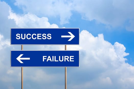 success and failure on blue road sign with blue sky