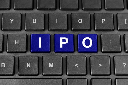 blue IPO or initial public offering word on keyboard