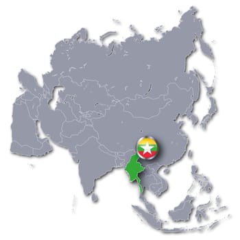 Asia map with Myanmar