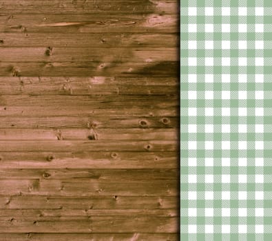 Wooden back cover with tablecloth with carines in green and white