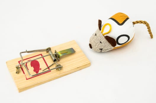Wooden Mouse Trap on a White Background