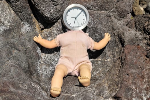Vinatage Ancient Doll with Clock Face Head