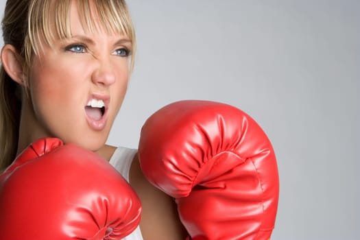 Beautiful aggressive blond female boxer