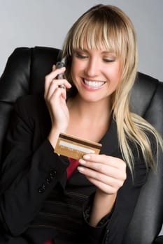 Credit card cell phone woman