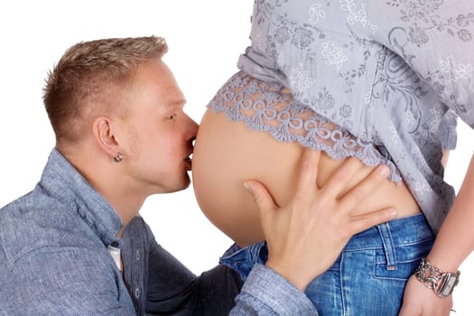 Baby belly kissing