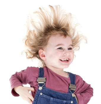 hair standing away from head. isolated in white background