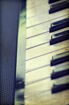 Close up of piano keys, vintage photo