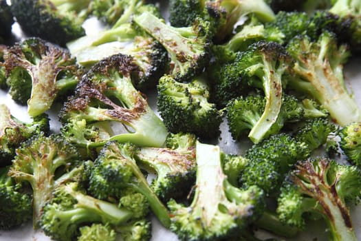 broccoli pieces roasted and sprinkled with kosher salt