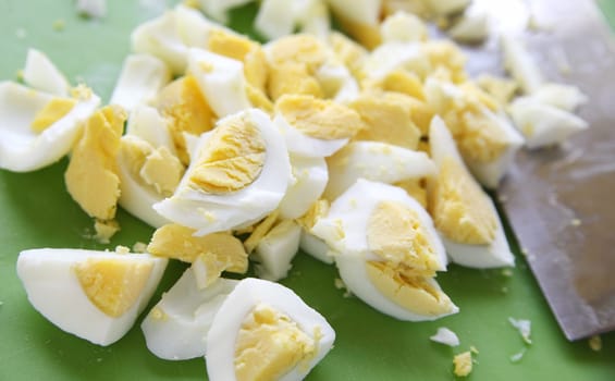 several eggs, boiled, peeled, cut up