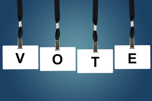 vote word on badge with blue background