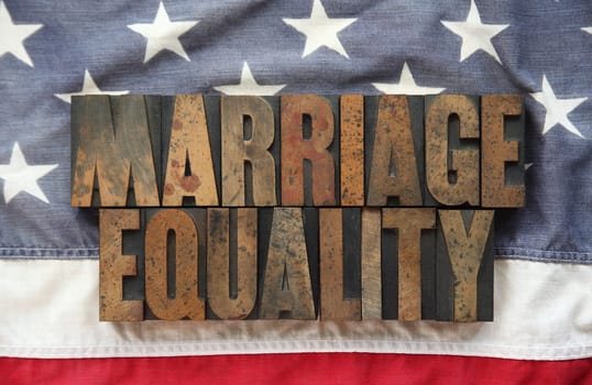 USA flag with the words 'marriage equality'