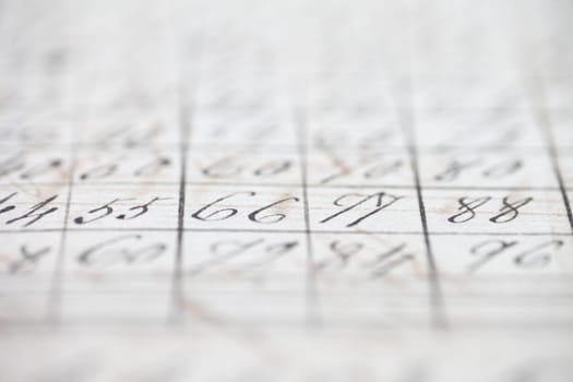inked numbers from an 18th century student workbook