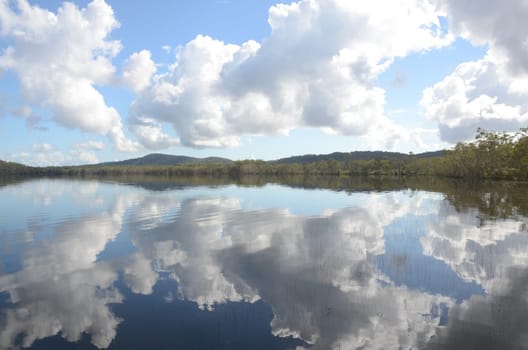mirroring with clouds over the myall-lake