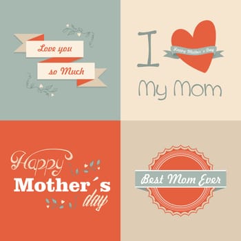Happy mothers day set cards vintage retro type font. Vector illustration layered for easy manipulation and custom coloring.
