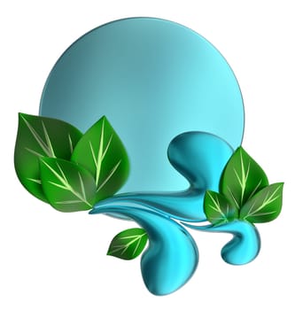 Green and blue form with water drops and leafs