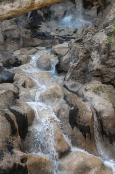 Small River Waterfall Between some Brown Rocks