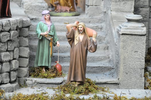 Traditional European Statuette in a Christmas Crib Nativity Scene