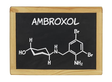 chemical structural formula of Ambroxol on a slate board