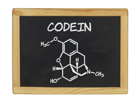 chemical structural formula of codeine on a slate board