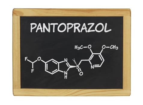 chemical structural formula of pantoprazole on a slate board