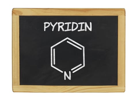 chemical structural formula of pyridine on a slate board