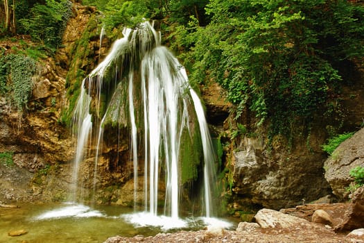Beautiful waterfall Djur-Djur in forest, Crimea, Ukraine