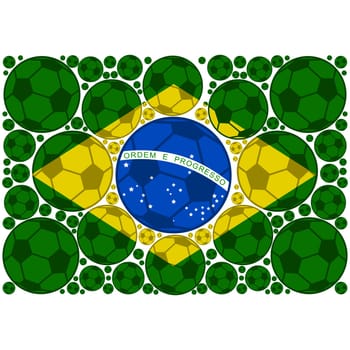 Concept illustration showing the flag of Brazil made up of colored soccer balls