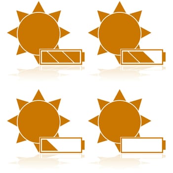 Concept illustration showing a battery in front of the sun with different power levels
