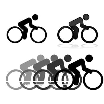 Icons in different styles showing a man on a bicycle