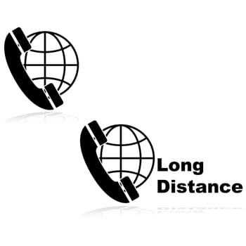 Icons showing a telephone in front of a globe, indicating long distance calls
