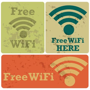 Cartoon illustration showing stickers with the message Free WiFi
