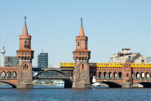 Towers of the Oberbaumbrücke in front of the TV tower