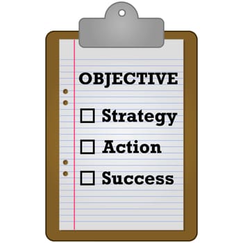Concept illustration showing a clipboard with a checklist of items needed to reach an objective