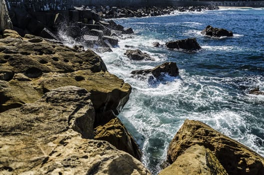 Beautiful and very detailed rocks, with nice, colorful and clean water background. This image is perfect for texture using and for precise and detailed working. The image is takken in Getaria city, Spain, at the Atlantic ocean.