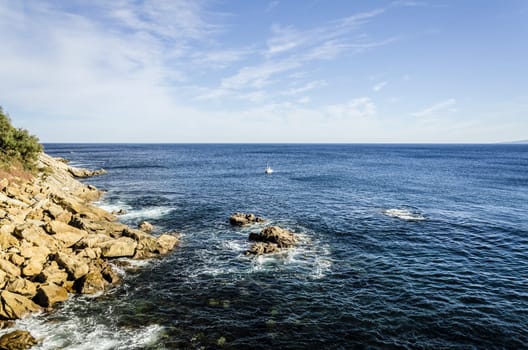 Beautiful and very detailed rocks, with nice, colorful and clean water background. This image is perfect for texture using and for precise and detailed working. The image is takken in Getaria city, Spain, at the Atlantic ocean.