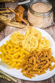 Variety of pasta, flour and rye cones